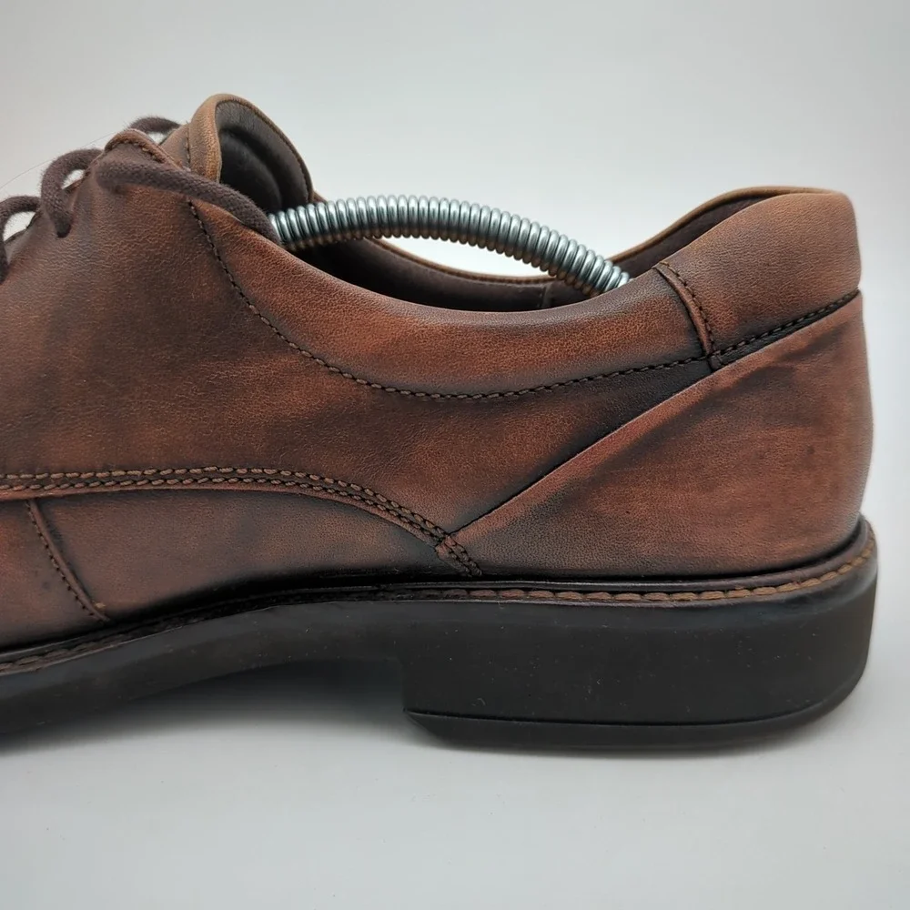 Ecco Holton Apron Toe Dress Shoes Mens 10 Brown Leather Oxford Lace Up EU 44
